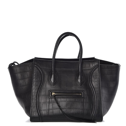 Celine Crocodile Embossed Calfskin Medium Phantom Luggage Black 1 of 10