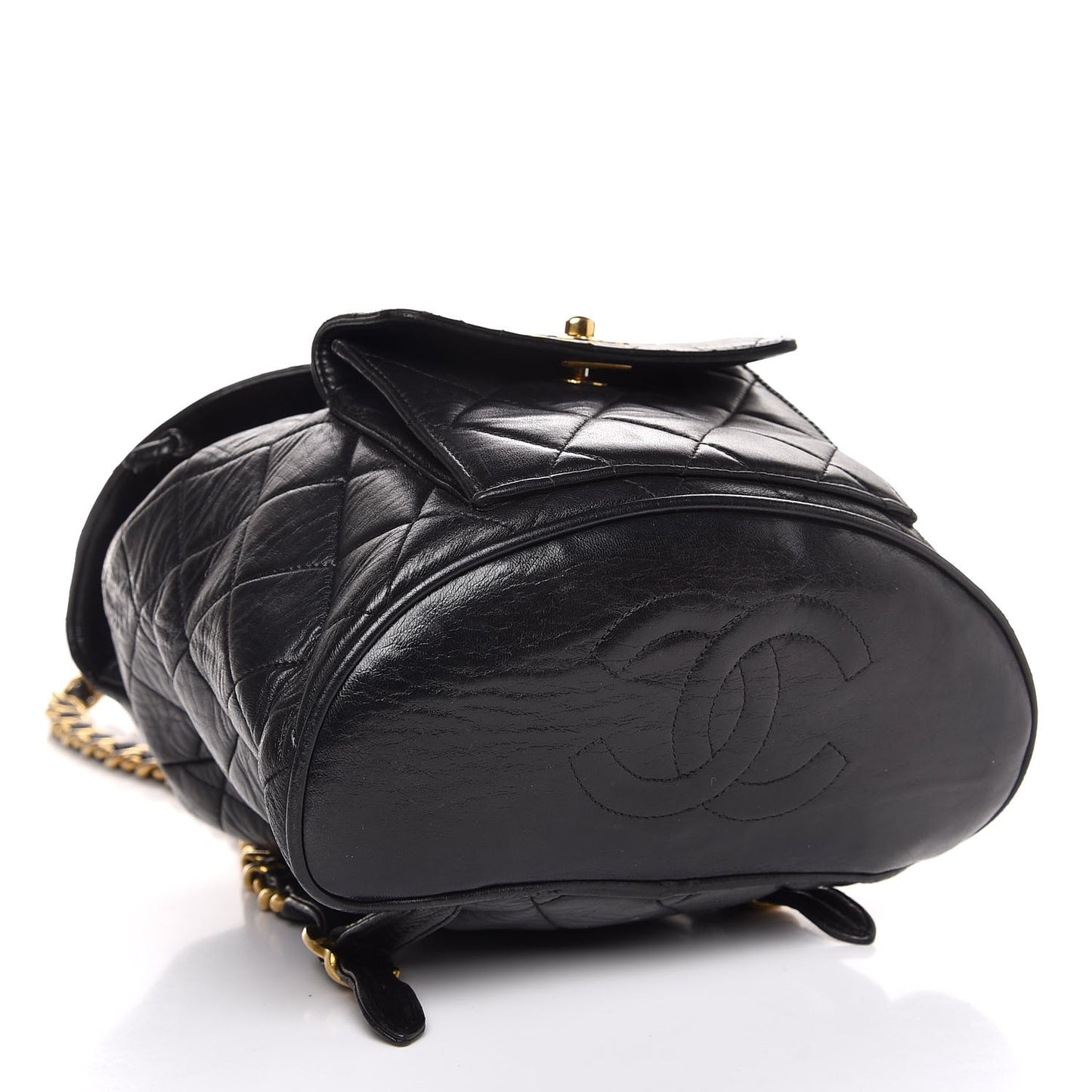 Lambskin Quilted Drawstring Backpack Black