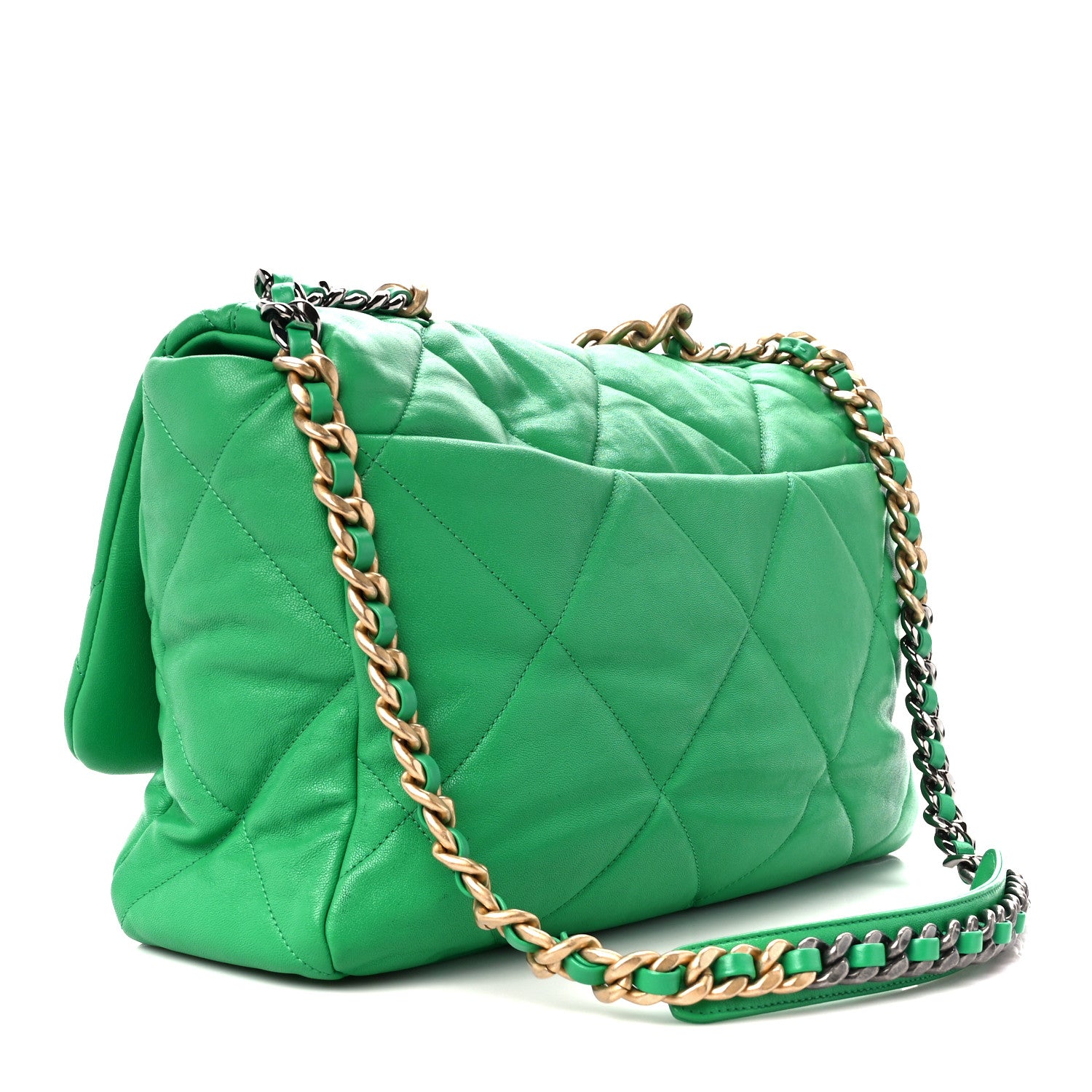 Chanel Lambskin Quilted Maxi Chanel 19 Flap Green 3 of 10