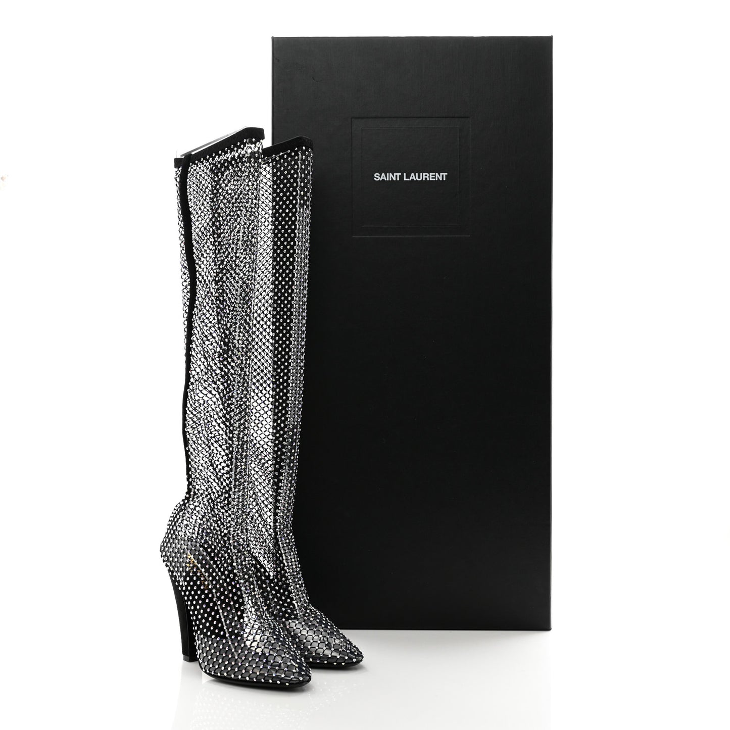Mesh Crystal 68 Knee High Boots 38.5 Pink Black