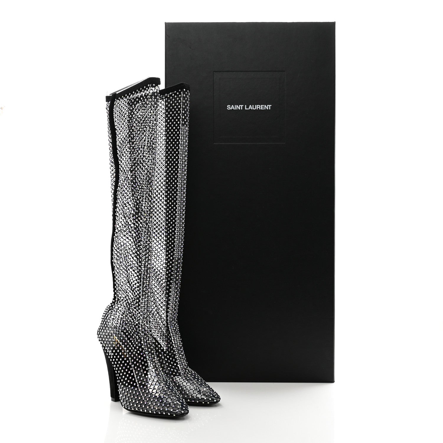 Saint Laurent Mesh Crystal 68 Knee High Boots 38.5 Pink Black 10 of 10