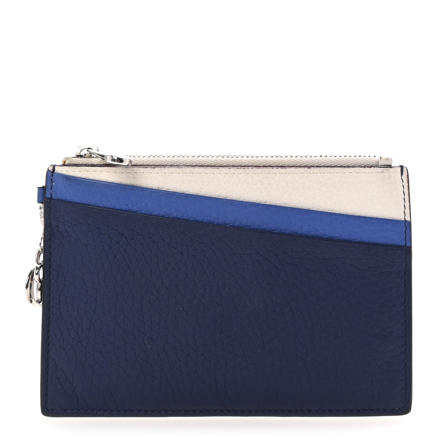 Christian Dior Bullcalf Tri-color Diorissimo Card Holder Navy Blue White 1 of 7
