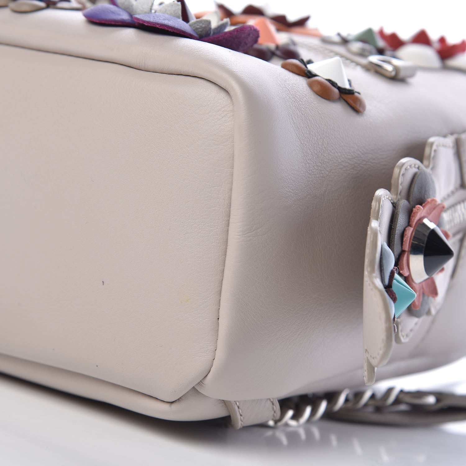 Fendi Vitello Dolce Flowerland Studded Mini Backpack Grigio Polvere Multicolor 10 of 11