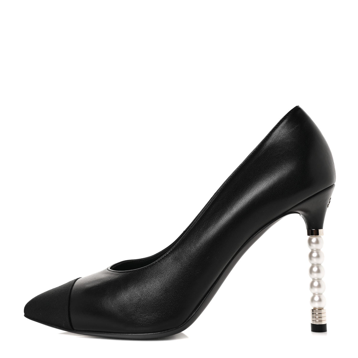 Chanel Lambskin Grosgrain Cap Toe Pearl Pumps 38.5 Black 1 of 11