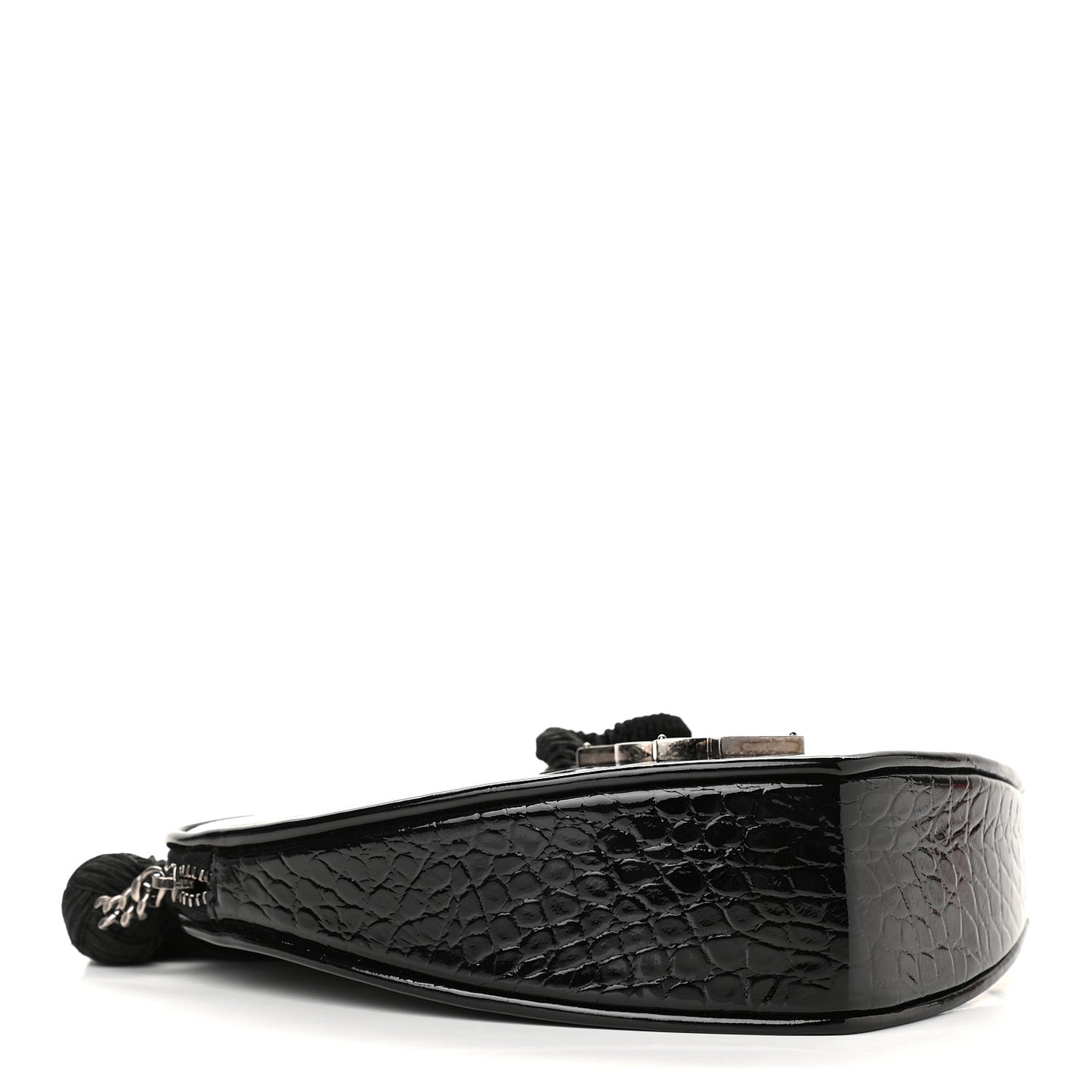 Patent Crocodile Embossed Sac Coeur Heart Shaped Clutch Black