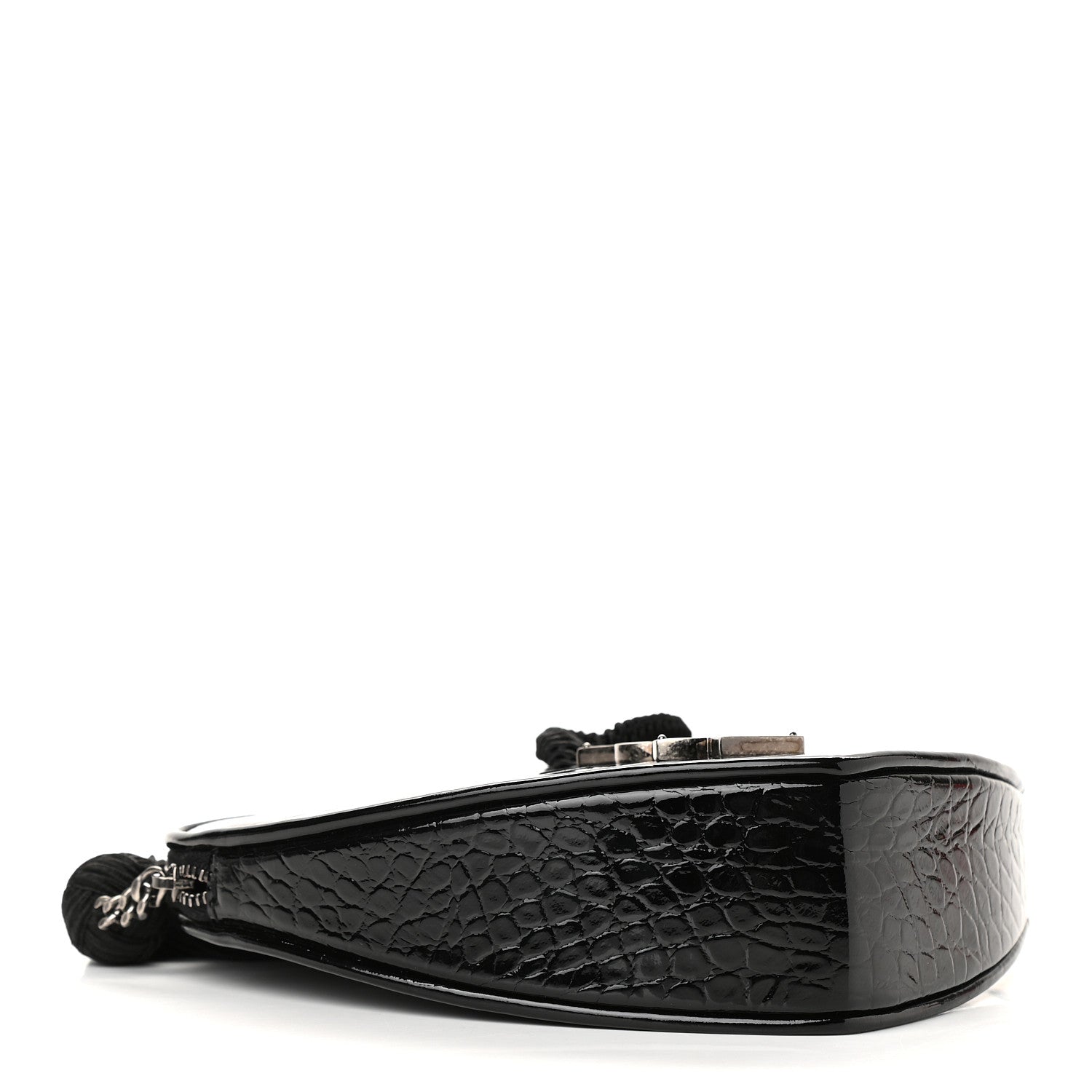 Saint Laurent Patent Crocodile Embossed Sac Coeur Heart Shaped Clutch Black 4 of 8