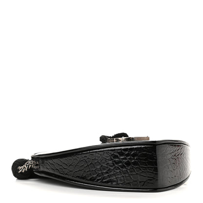 Saint Laurent Patent Crocodile Embossed Sac Coeur Heart Shaped Clutch Black 4 of 8