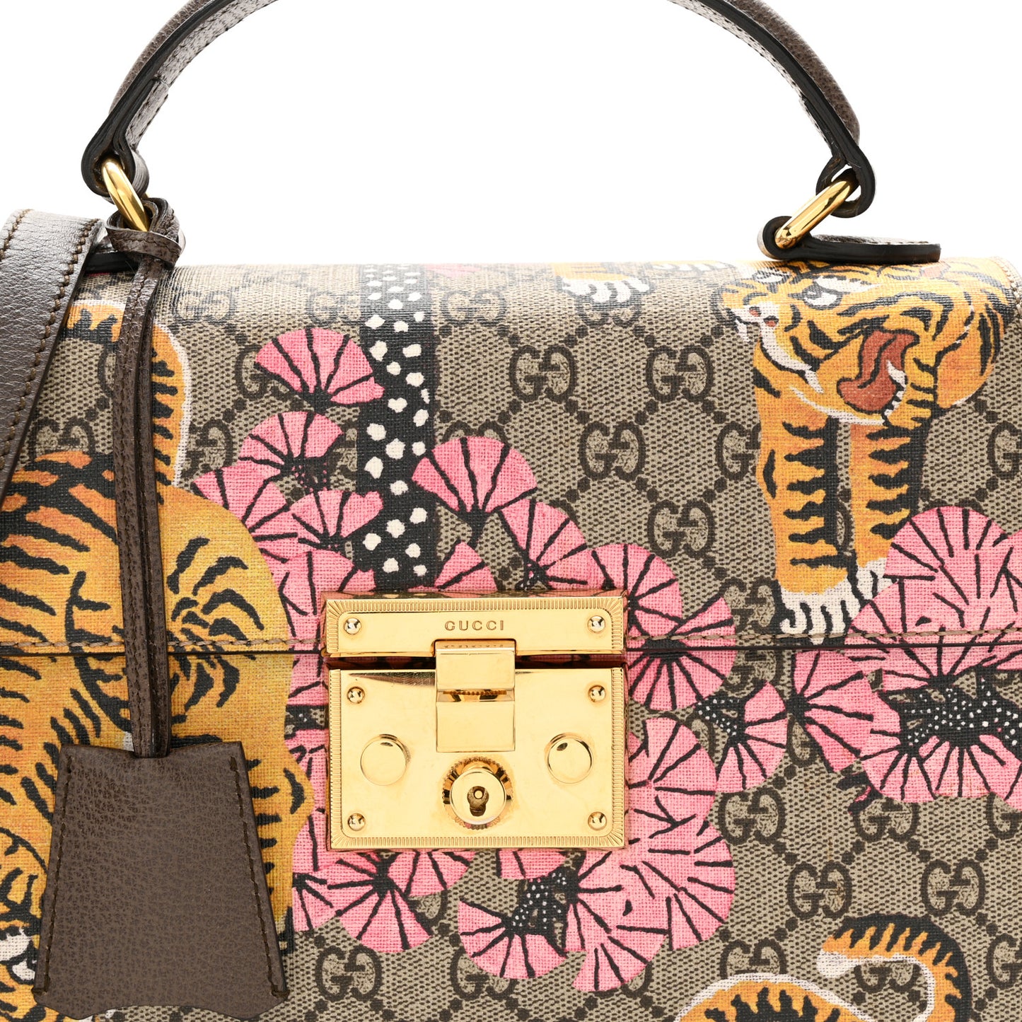 GG Supreme Monogram Bengal Small Padlock Top Handle Bag Beige Pink