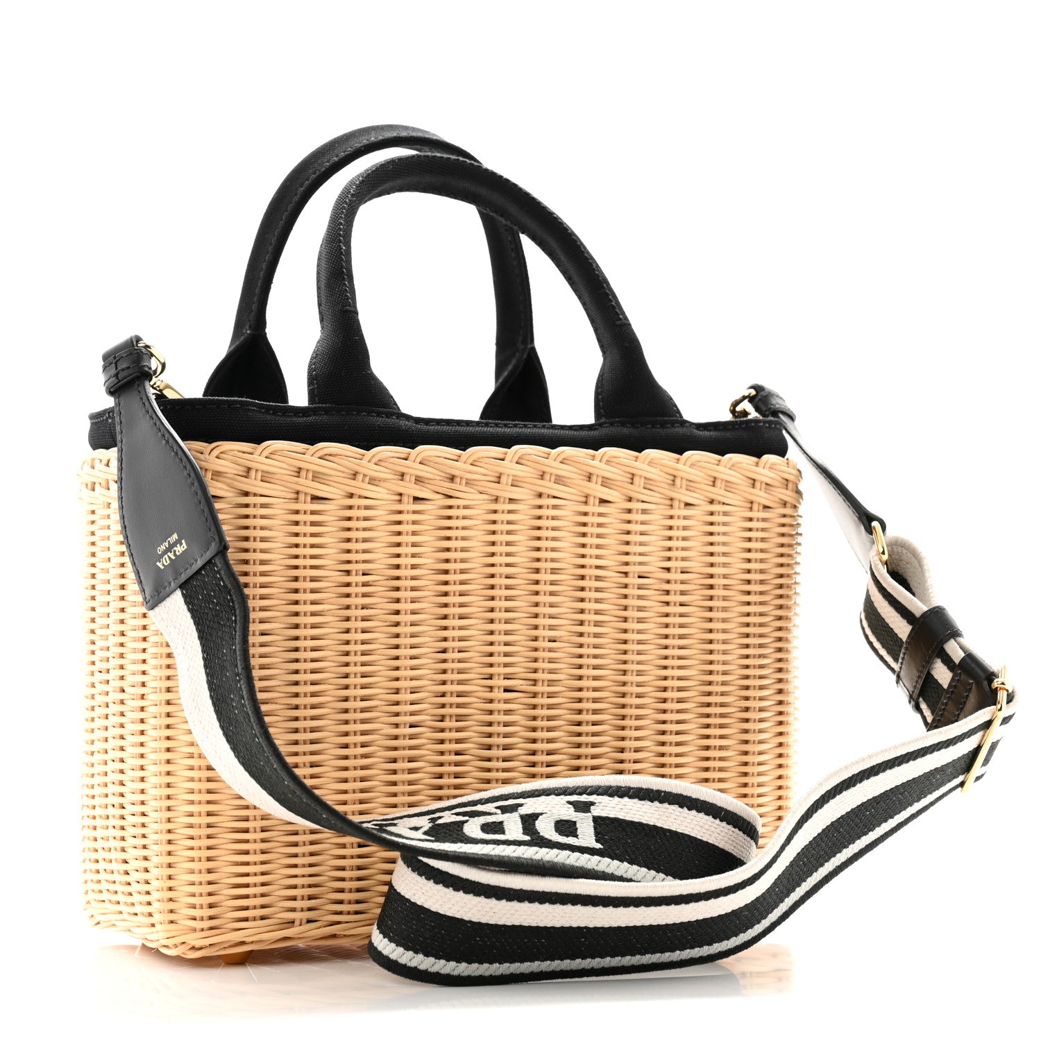 Prada Wicker Canvas Tote Naturale Black 3 of 11