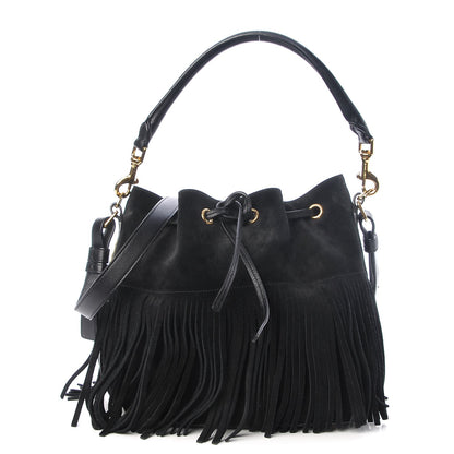 Saint Laurent Suede Calfskin Small Emmanuelle Fringe Bucket Bag Black 1 of 7