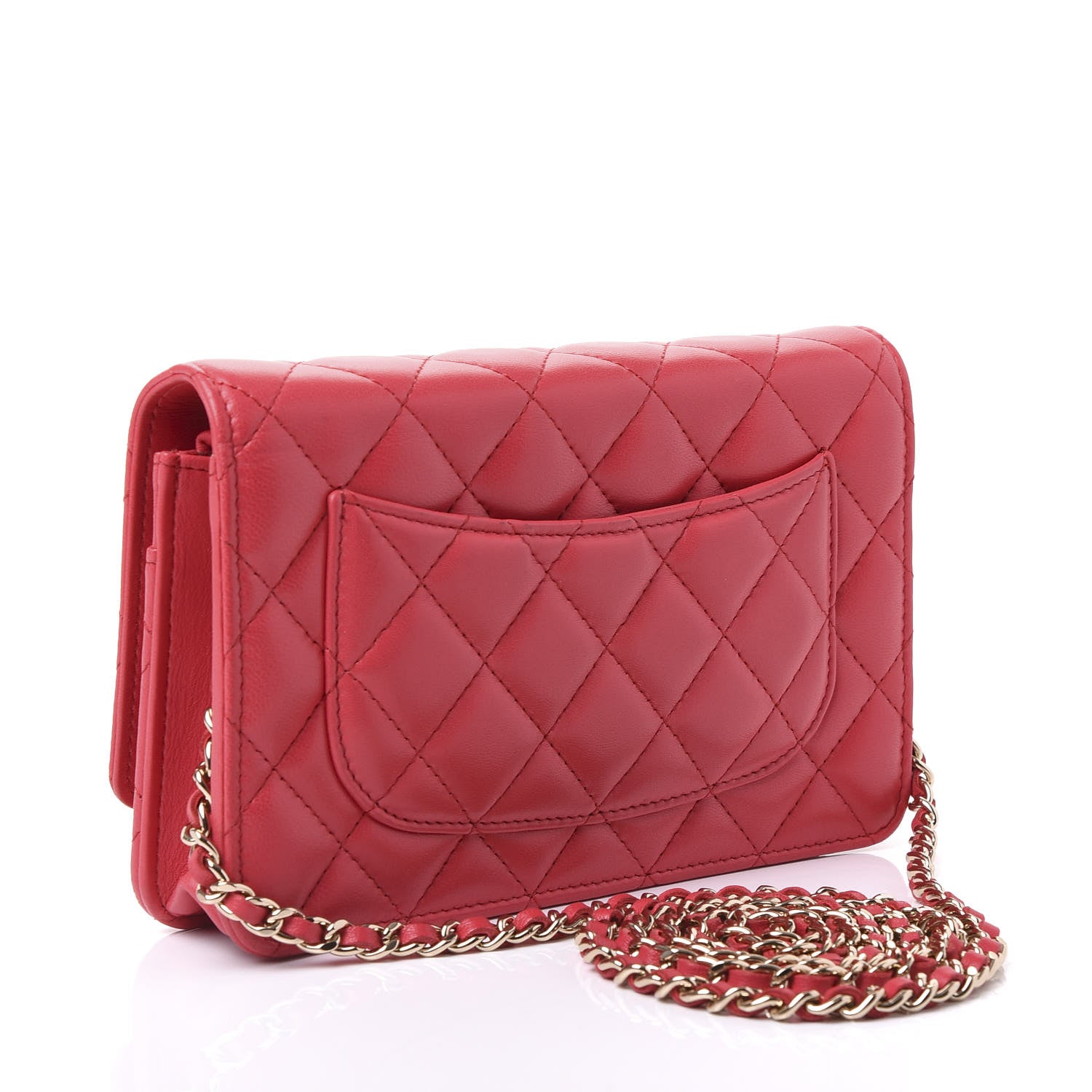 Chanel Lambskin Quilted Wallet On Chain WOC Light Red 2 of 10