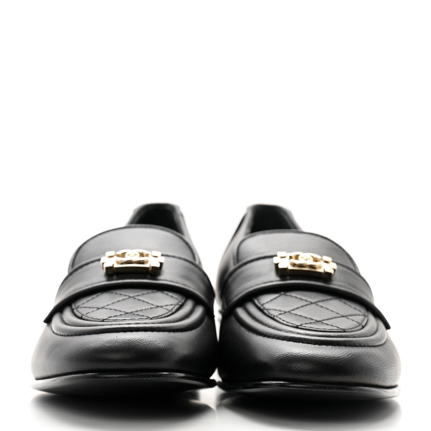 Chanel Lambskin Quilted Boy Loafers 38.5 Black 1582692