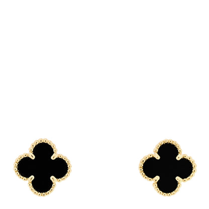 Van Cleef & Arpels 18K Yellow Gold Black Onyx Sweet Alhambra Earrings 1 of 5