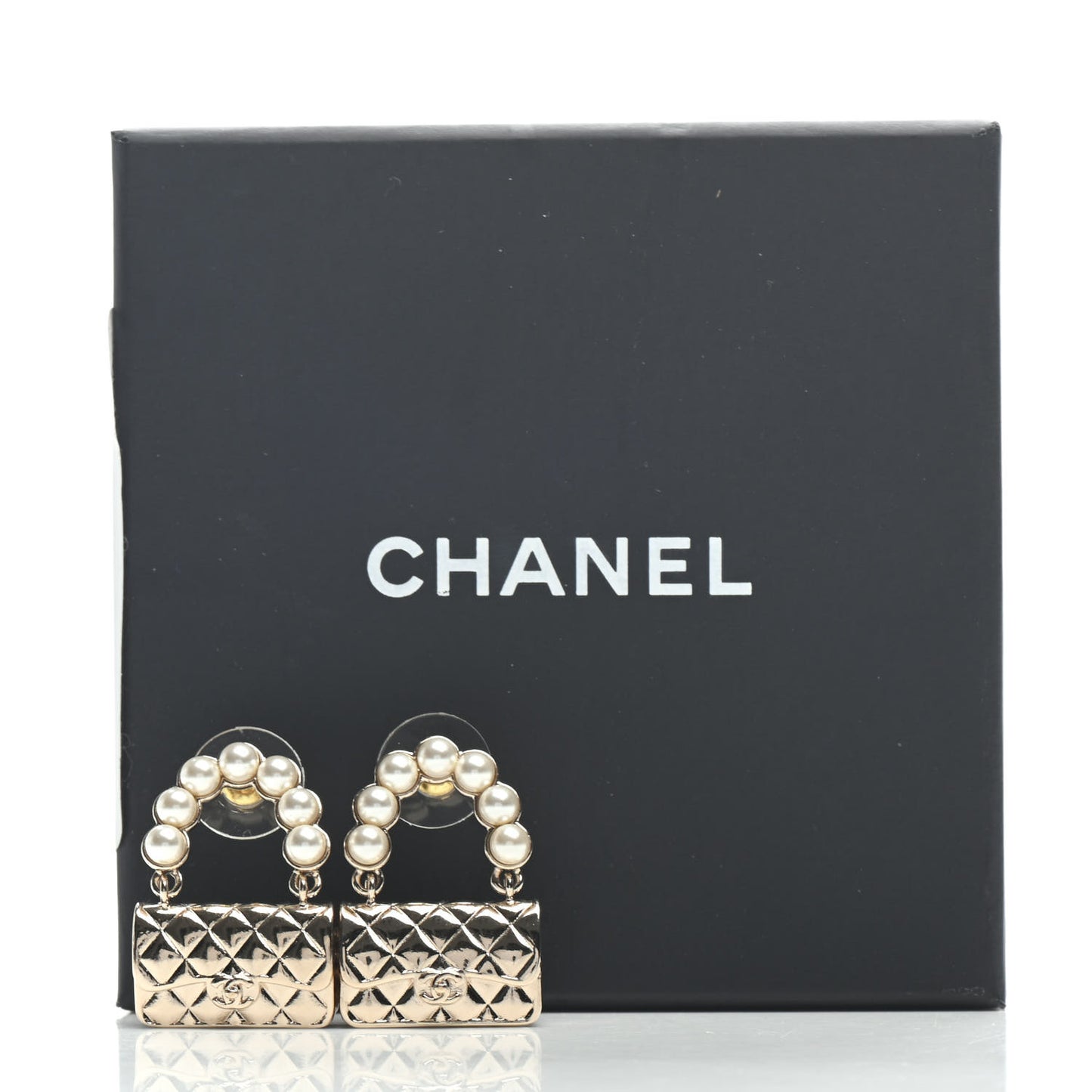 Pearl Quilted CC Flap Bag Earrings Gold