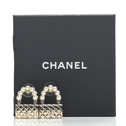 Chanel Pearl Quilted CC Flap Bag Earrings Gold 4 of 4