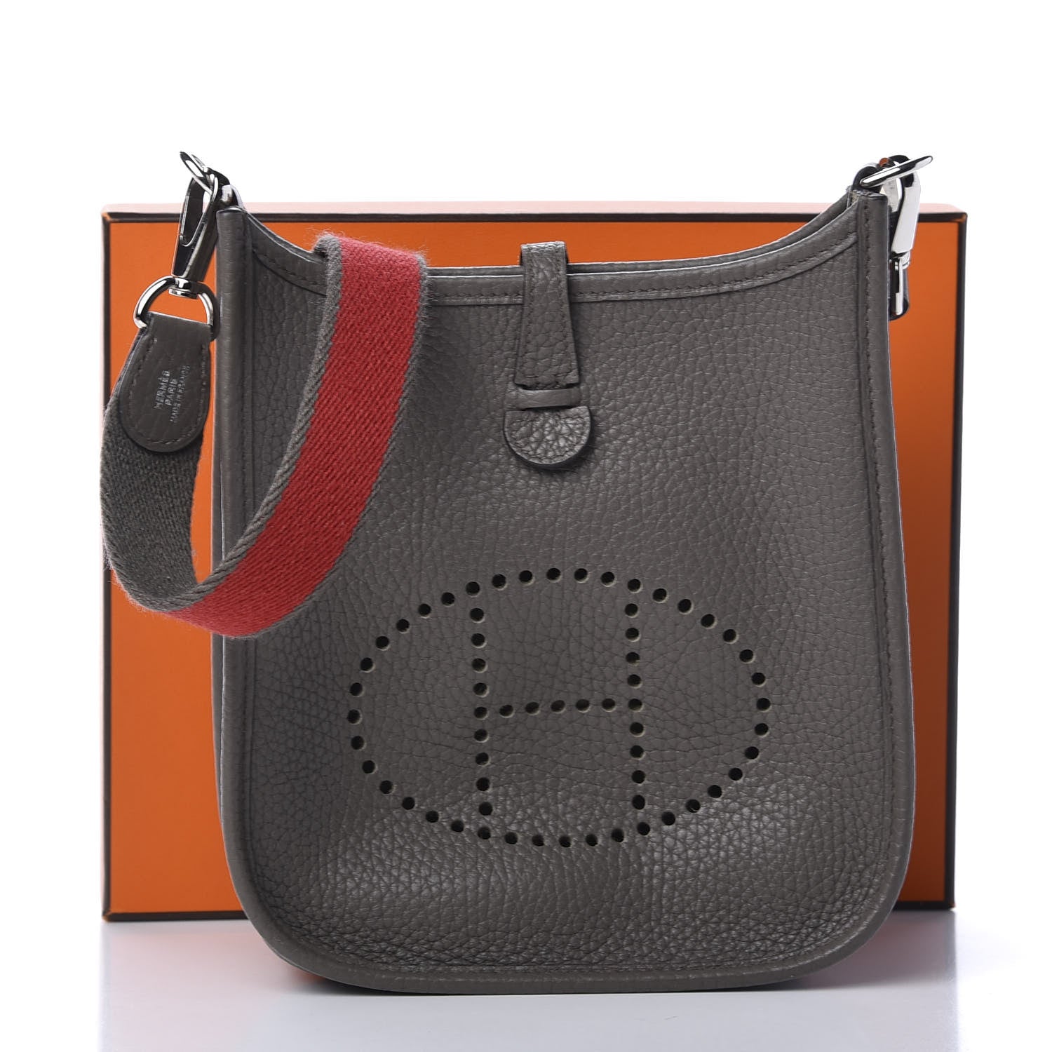 Hermes Taurillon Clemence Amazone Evelyne TPM Etain Rouge Casaque 12 of 12