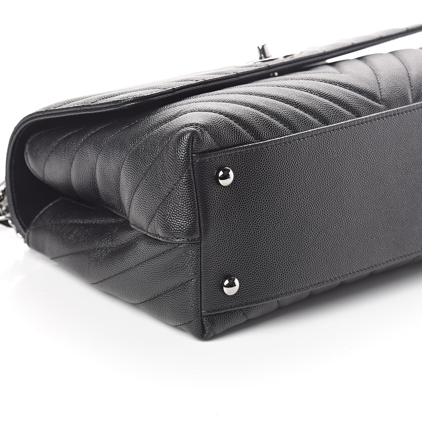 Caviar Chevron Quilted Small Coco Handle Flap Black