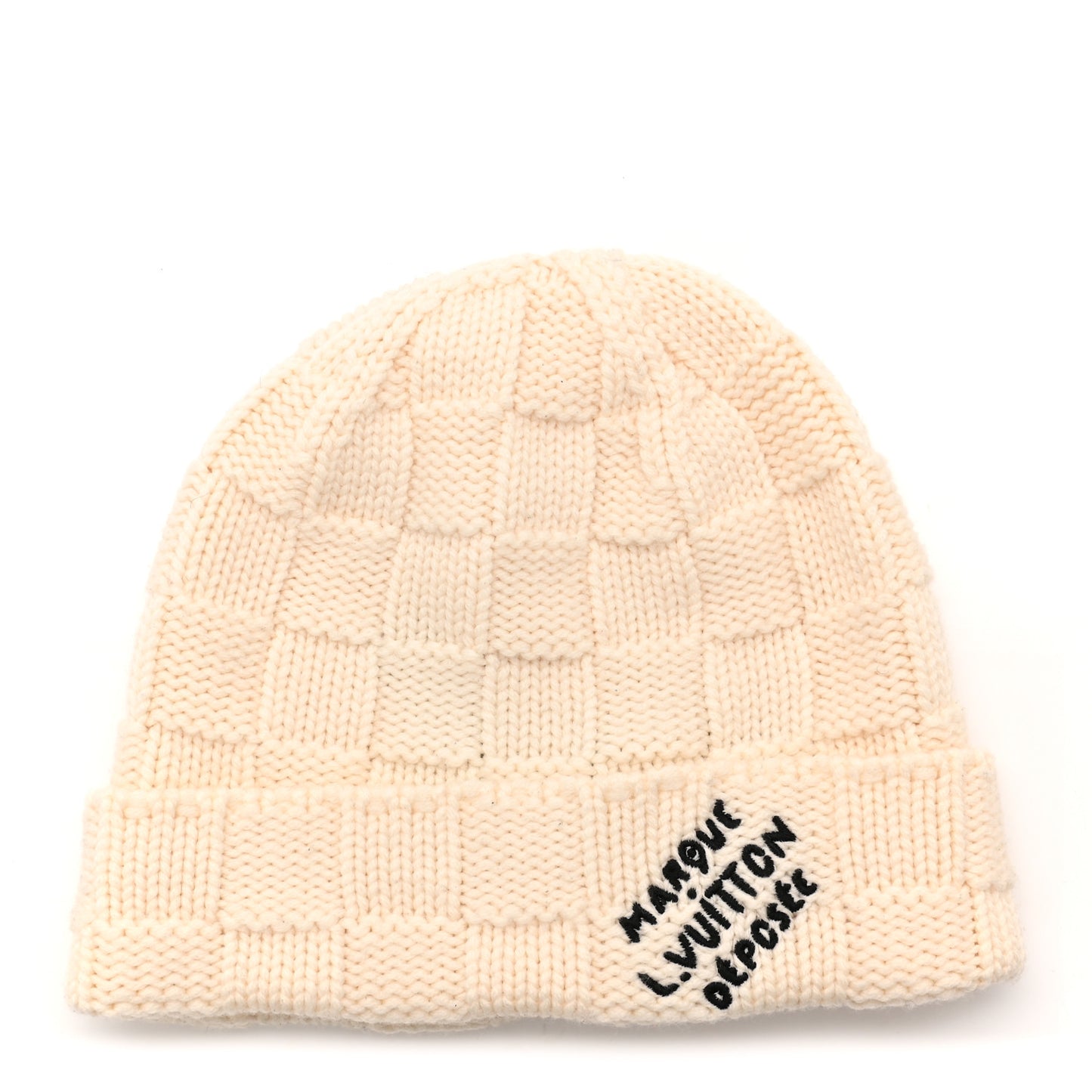 Wool Damier Snug Beanie Creme