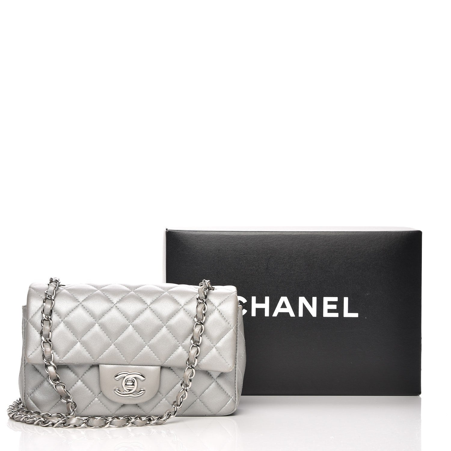 Chanel Metallic Lambskin Quilted Mini Rectangular Flap Silver 9 of 9