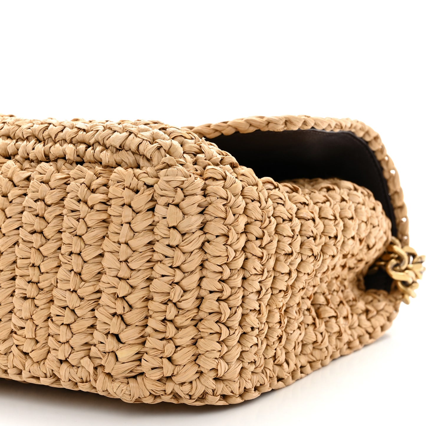 SAINT LAURENT Raffia Calfskin Monogram Medium Niki Chain Satchel Natural