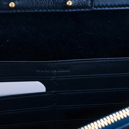 Saint Laurent Velvet Monogram Chain Wallet Navy Blue 7 of 8