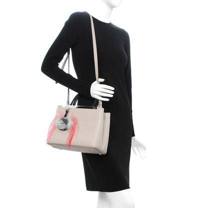 Fendi Vitello Dolce Fox Goat Bi-Color Sad Eyes Mirror Charm Petite 2Jours Tote Grigio Polvere Black 2 of 10