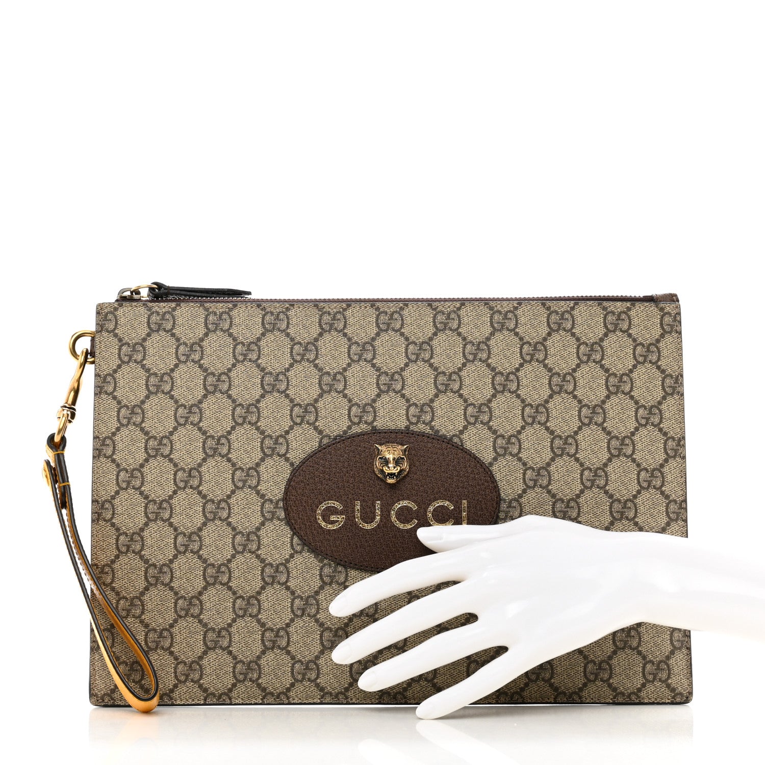 Gucci GG Supreme Monogram Neo Vintage Zip Wristlet Pouch Beige New Acero Crop 2 of 7