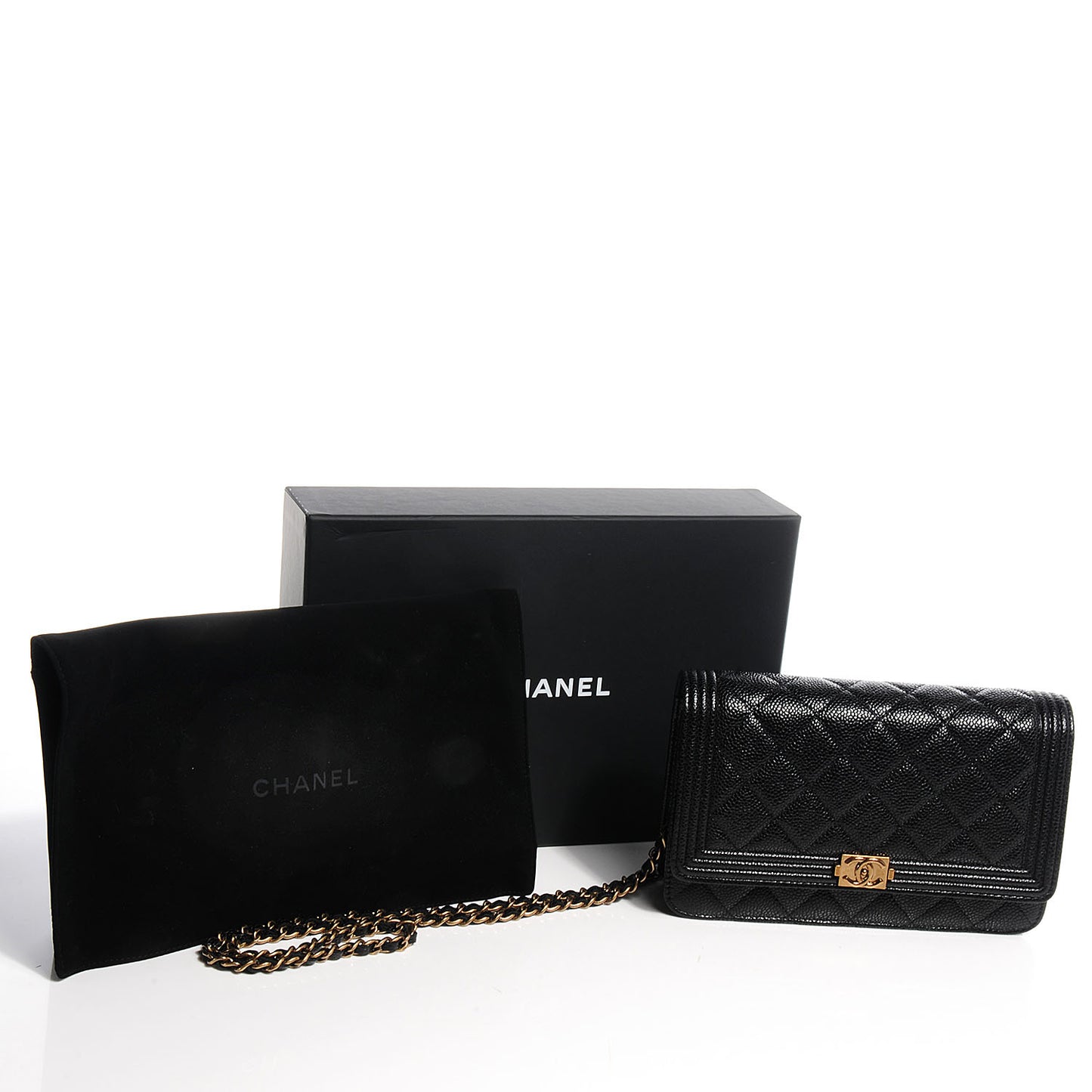 Caviar Quilted Boy Wallet On Chain WOC Black