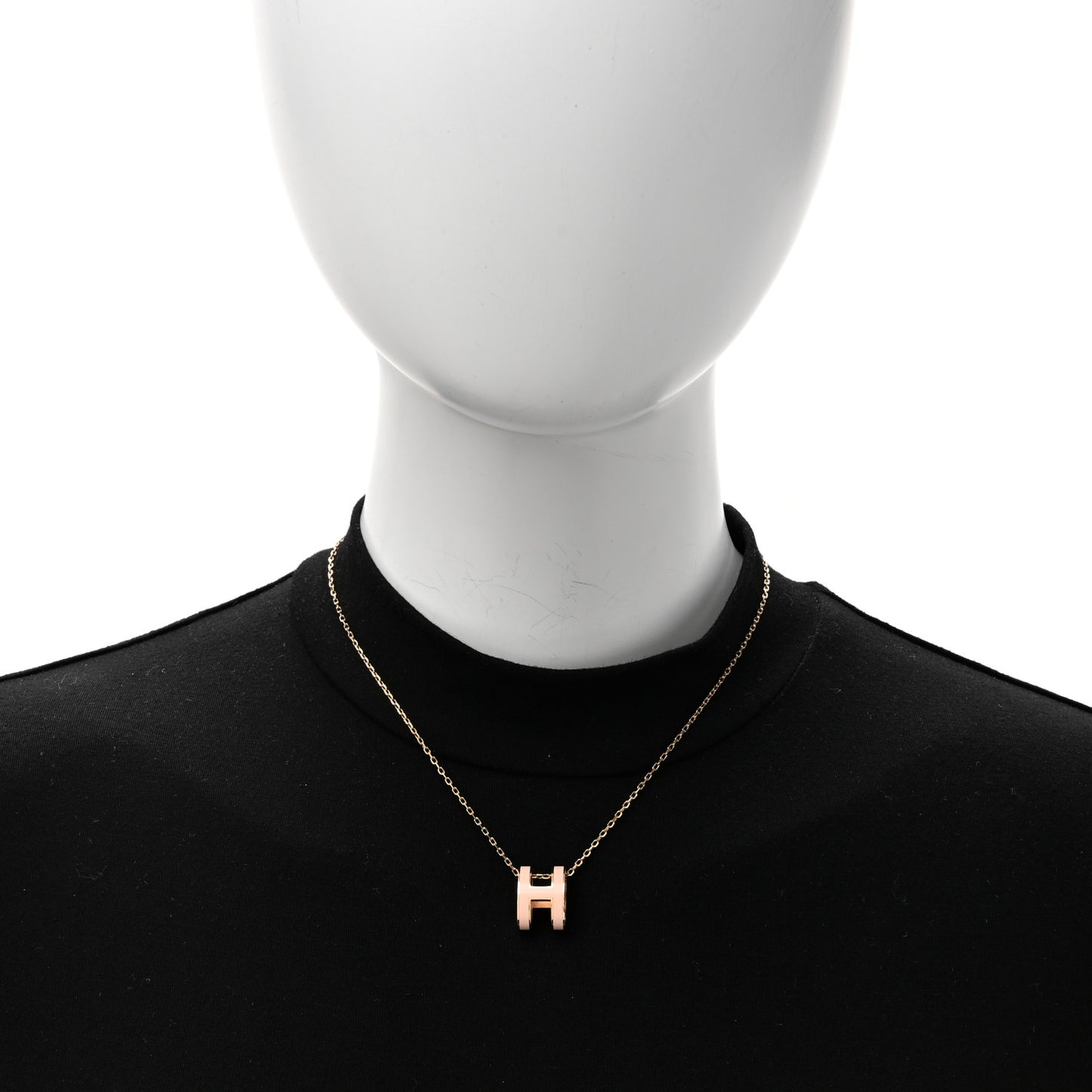 Lacquered Gold Pop H Pendant Necklace Rose Dragee