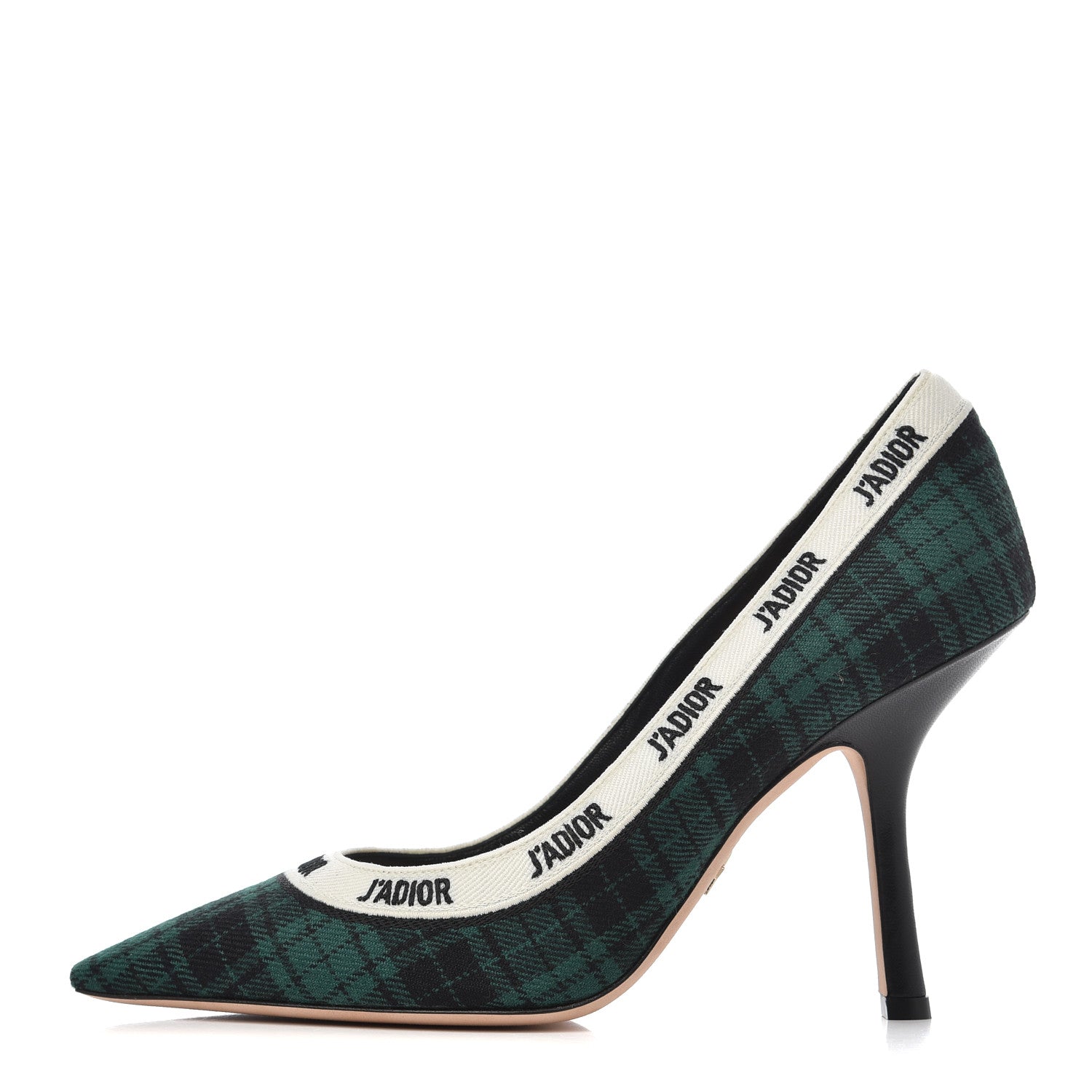 Christian Dior Canvas Ribbon Tartan Print Embroidered J'Adior 100mm Pumps 39 Black Green 1 of 12