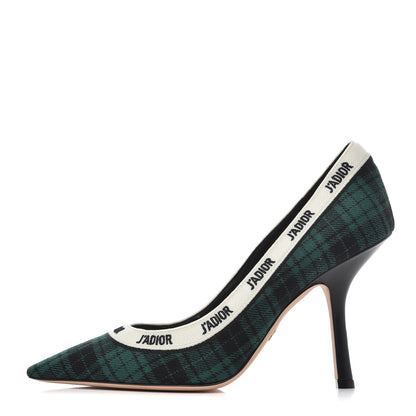 Christian Dior Canvas Ribbon Tartan Print Embroidered J'Adior 100mm Pumps 39 Black Green 1 of 12