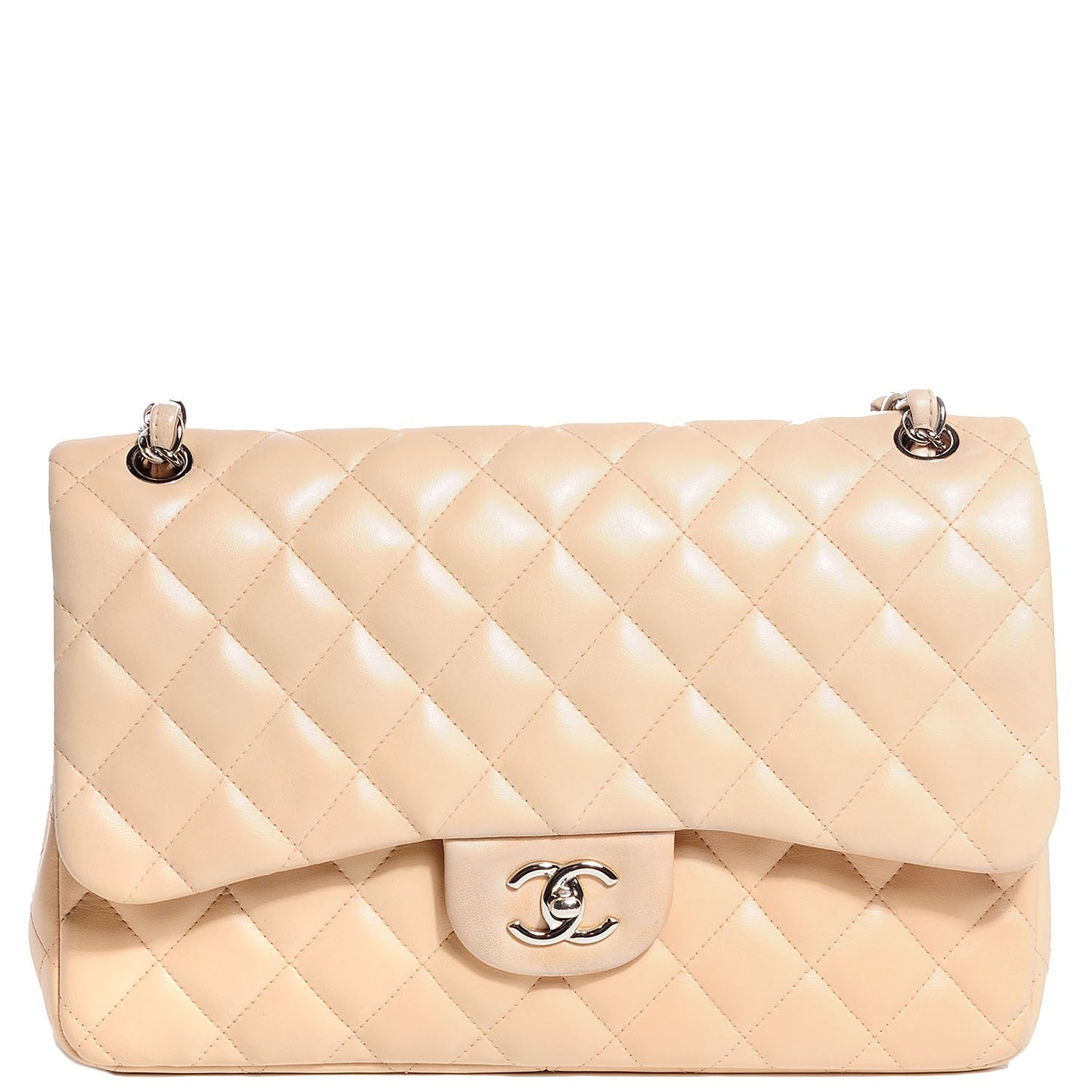 Lambskin Jumbo Double Flap Beige Clair