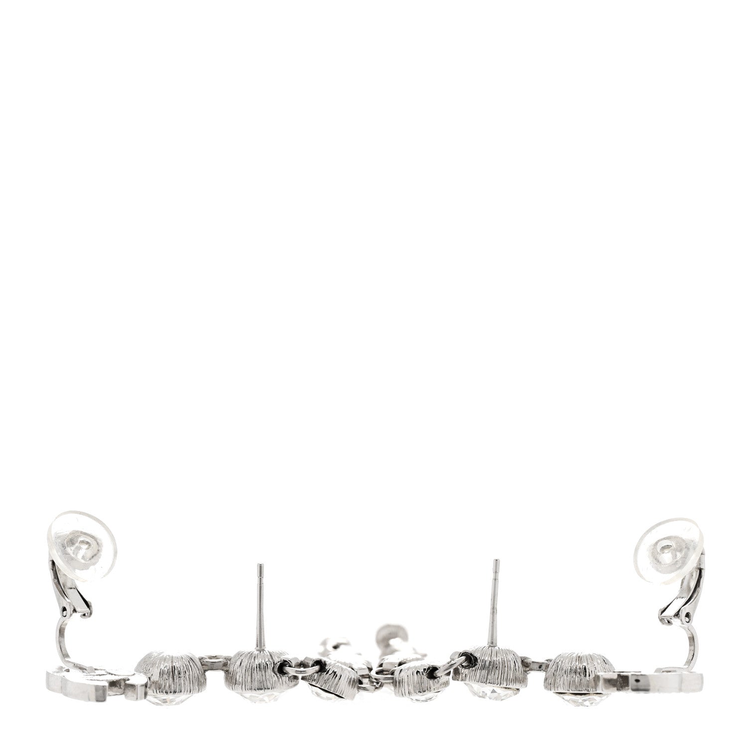 Chanel Crystal CC Long Drop Earrings Silver 3 of 4