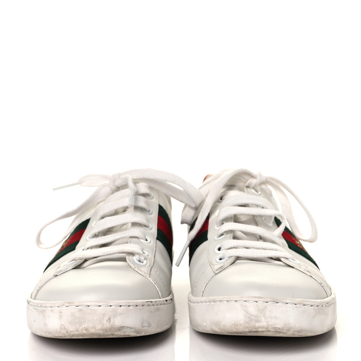 Gucci Calfskin Ayers Bee Embroidered Womens Ace Sneakers 37.5 White Green 2 of 8