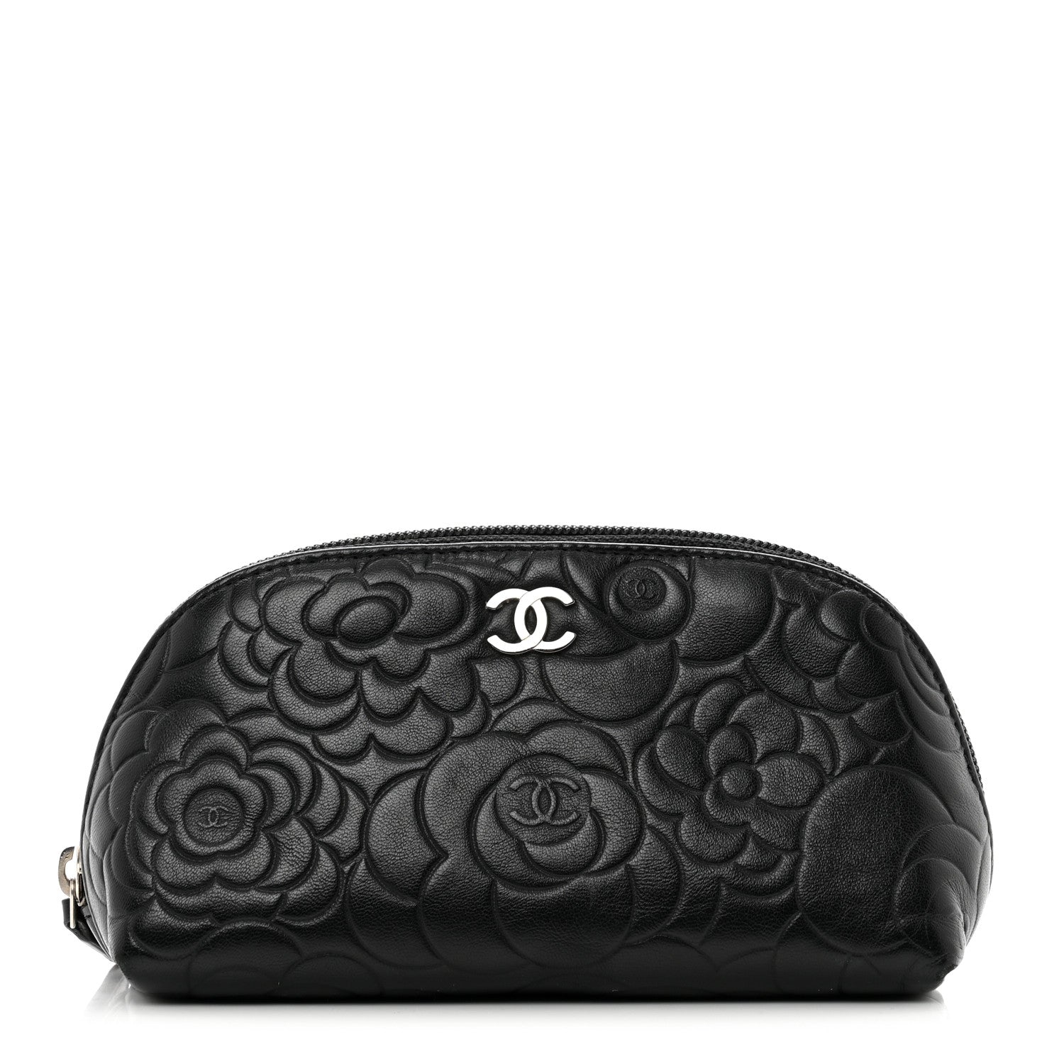 Chanel Lambskin Camellia Embossed Cosmetic Case Black 1 of 7
