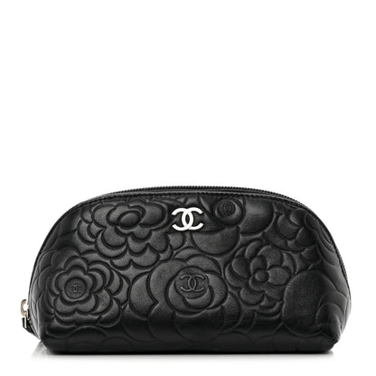 Chanel Lambskin Camellia Embossed Cosmetic Case Black 1 of 7