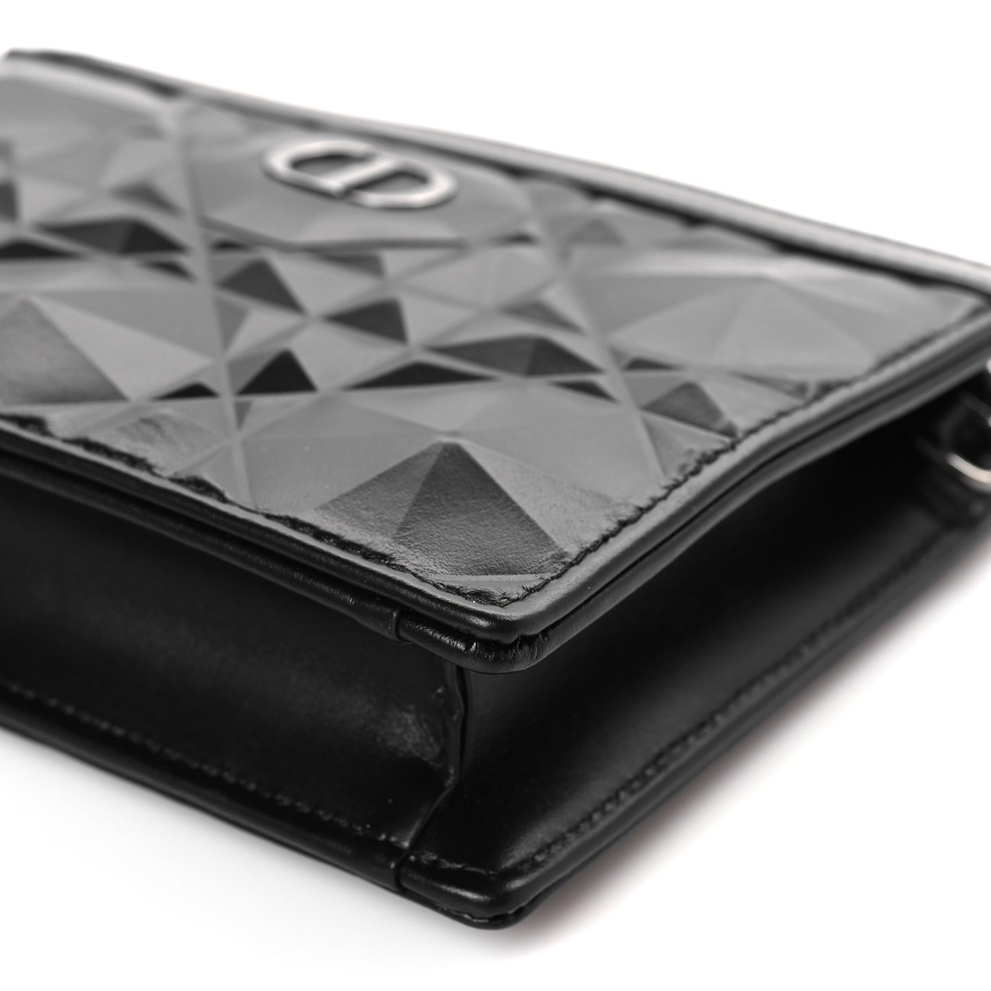 Calfskin Macrocannage Diamond Caro Zipped Pouch With Chain Black