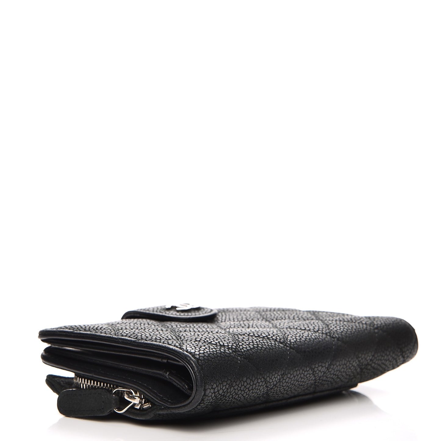 Iridescent Caviar Quilted Zipped Pocket Wallet Black