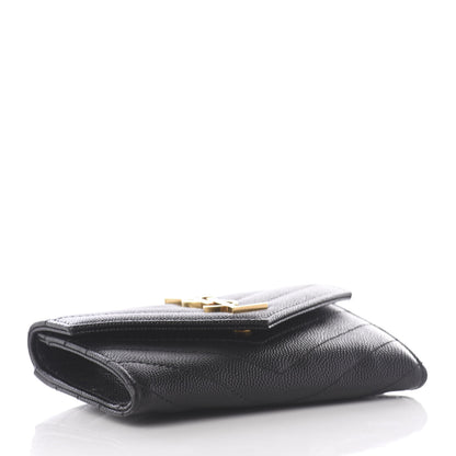 Saint Laurent Grain De Poudre Matelasse Chevron Small Monogram Envelope Wallet Black 3 of 7