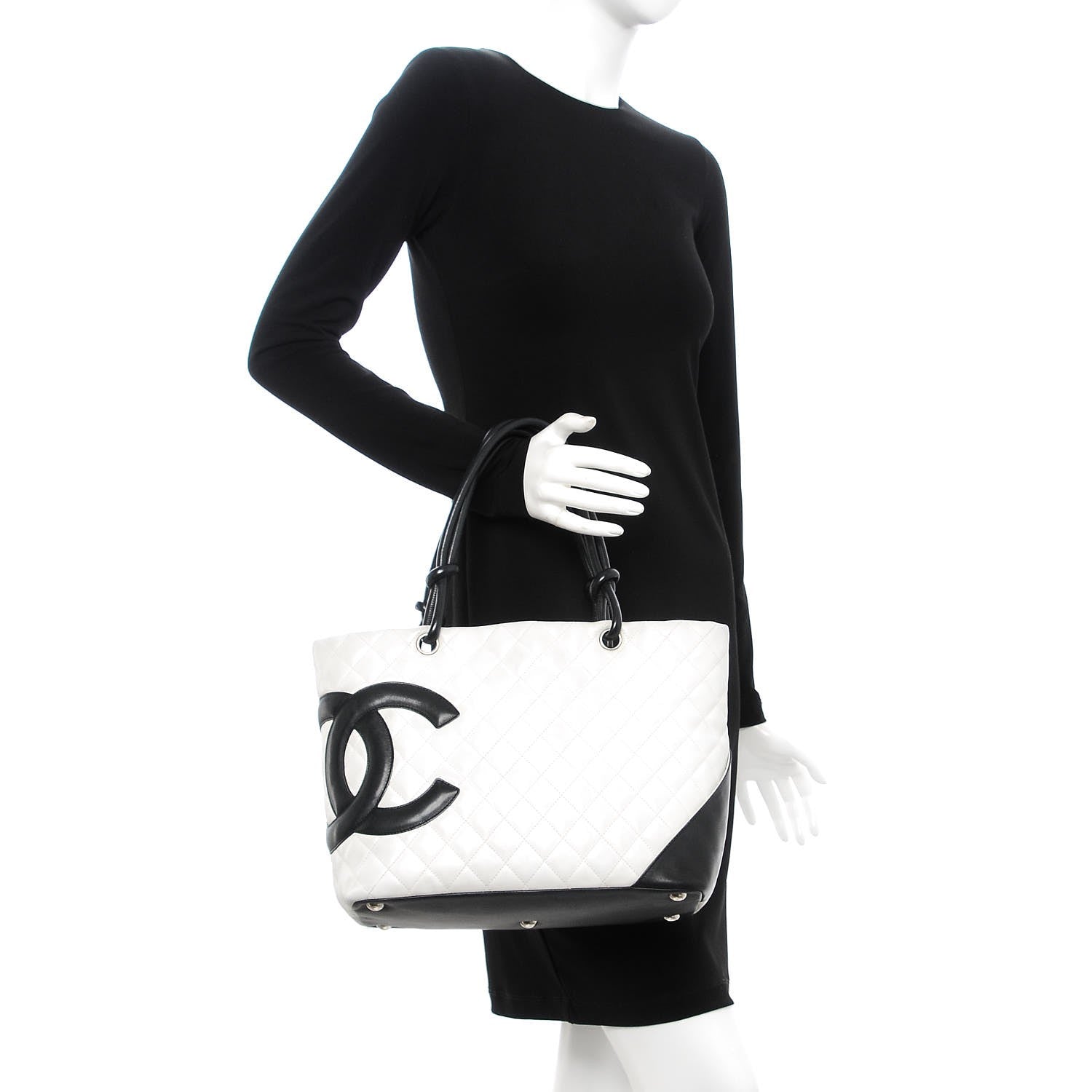 Chanel Calfskin Quilted Large Cambon Tote White Black 2 of 14
