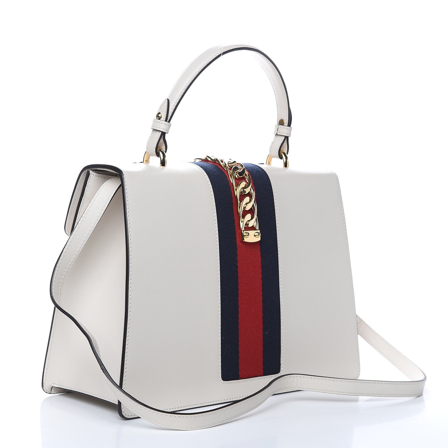 Calfskin Embroidered Medium Sylvie Top Handle Bag White