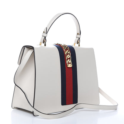 Gucci Calfskin Embroidered Medium Sylvie Top Handle Bag White 3 of 11