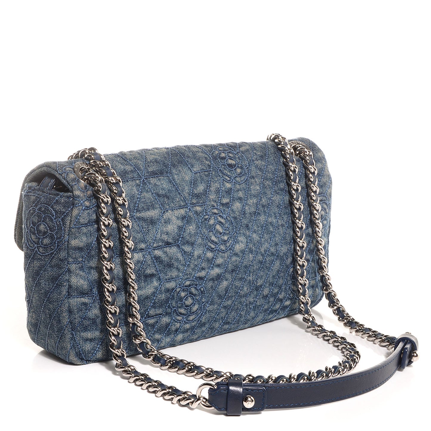Denim Camellia Embroidered Flap Dark Blue