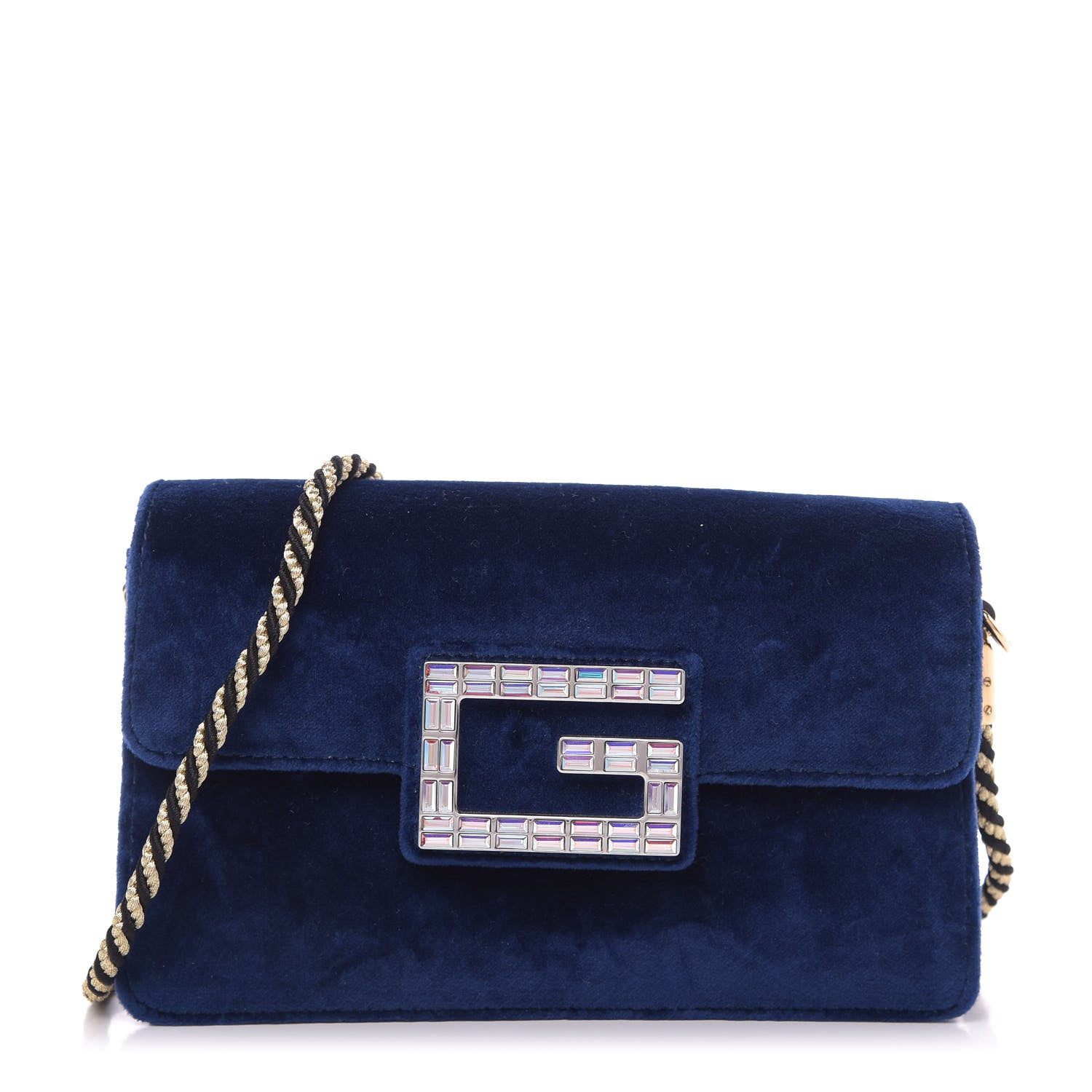 Gucci Velvet Crystal Square G Shoulder Bag Cobalt Blue 1 of 10