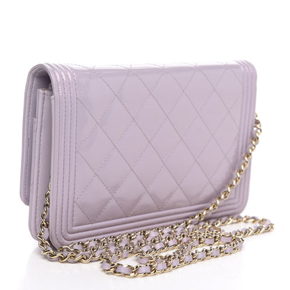 Chanel Patent Calfskin Quilted Boy Wallet On Chain WOC Purple 3 of 14