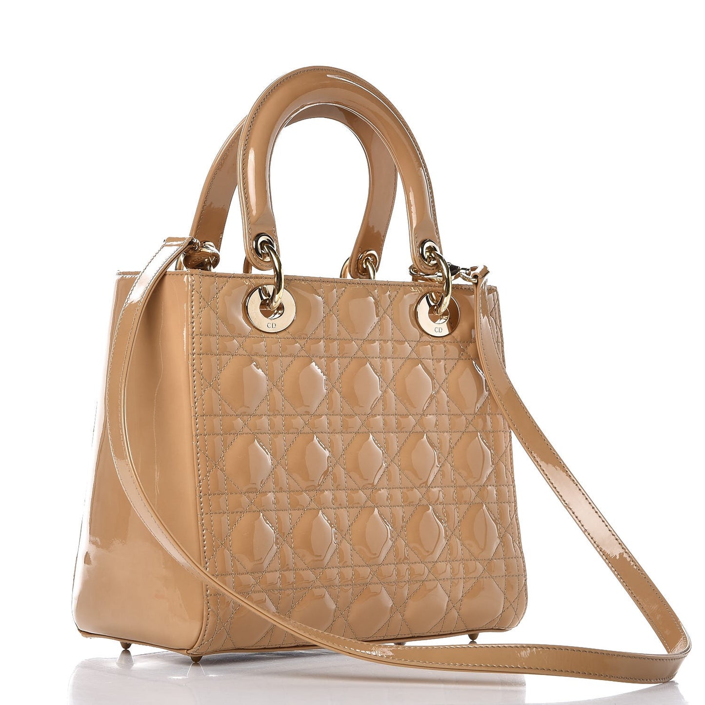 Patent Cannage Medium Lady Dior Beige