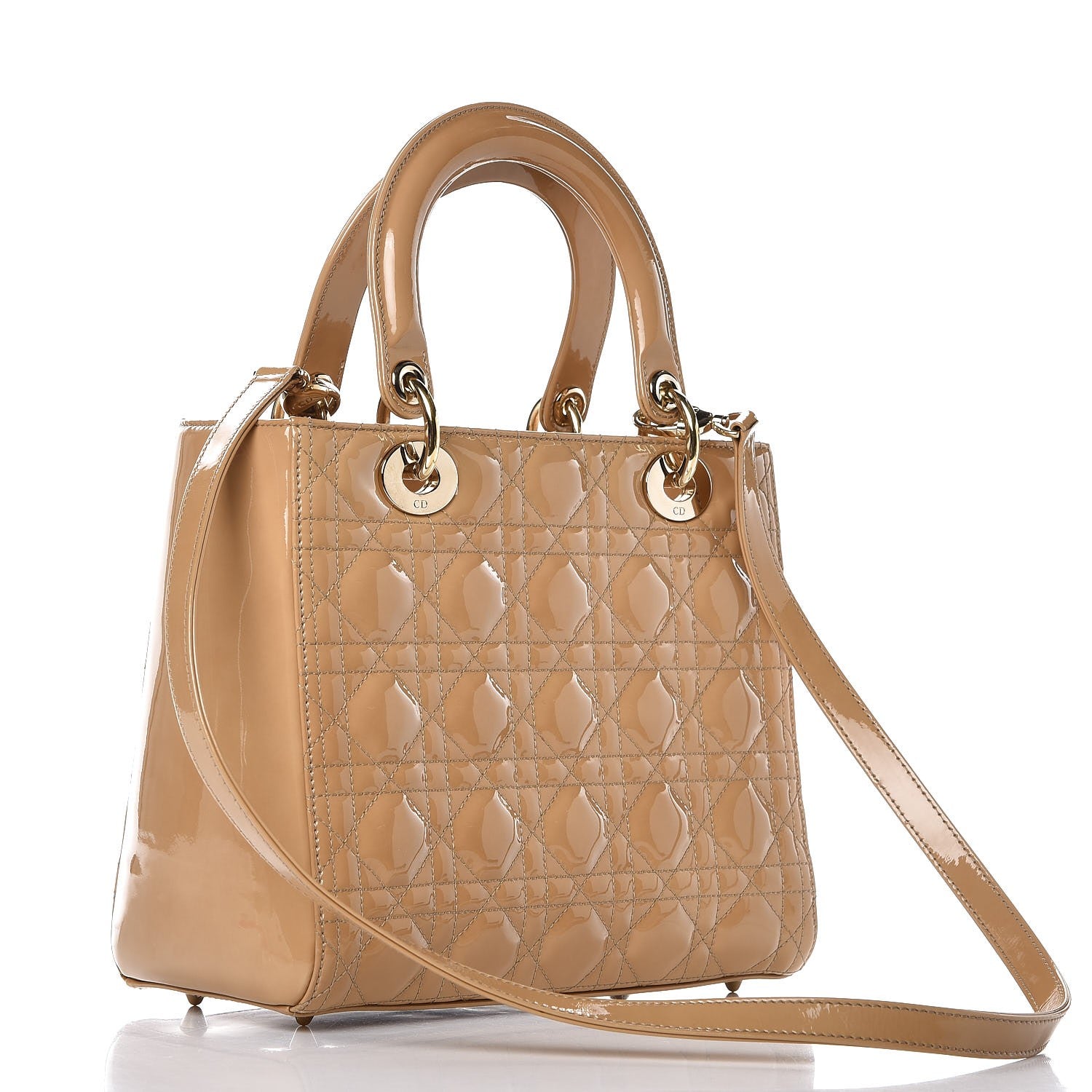 Christian Dior Patent Cannage Medium Lady Dior Beige 3 of 9