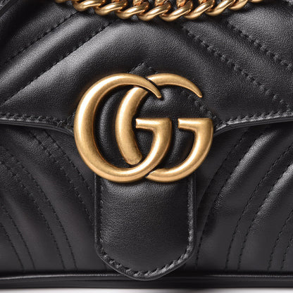 Gucci Calfskin Matelasse Mini GG Marmont Shoulder Bag Black 8 of 10