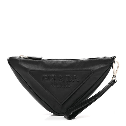 Prada Grace Lux Triangle Logo Embossed Triangle Wristlet Pouch Black 1 of 10