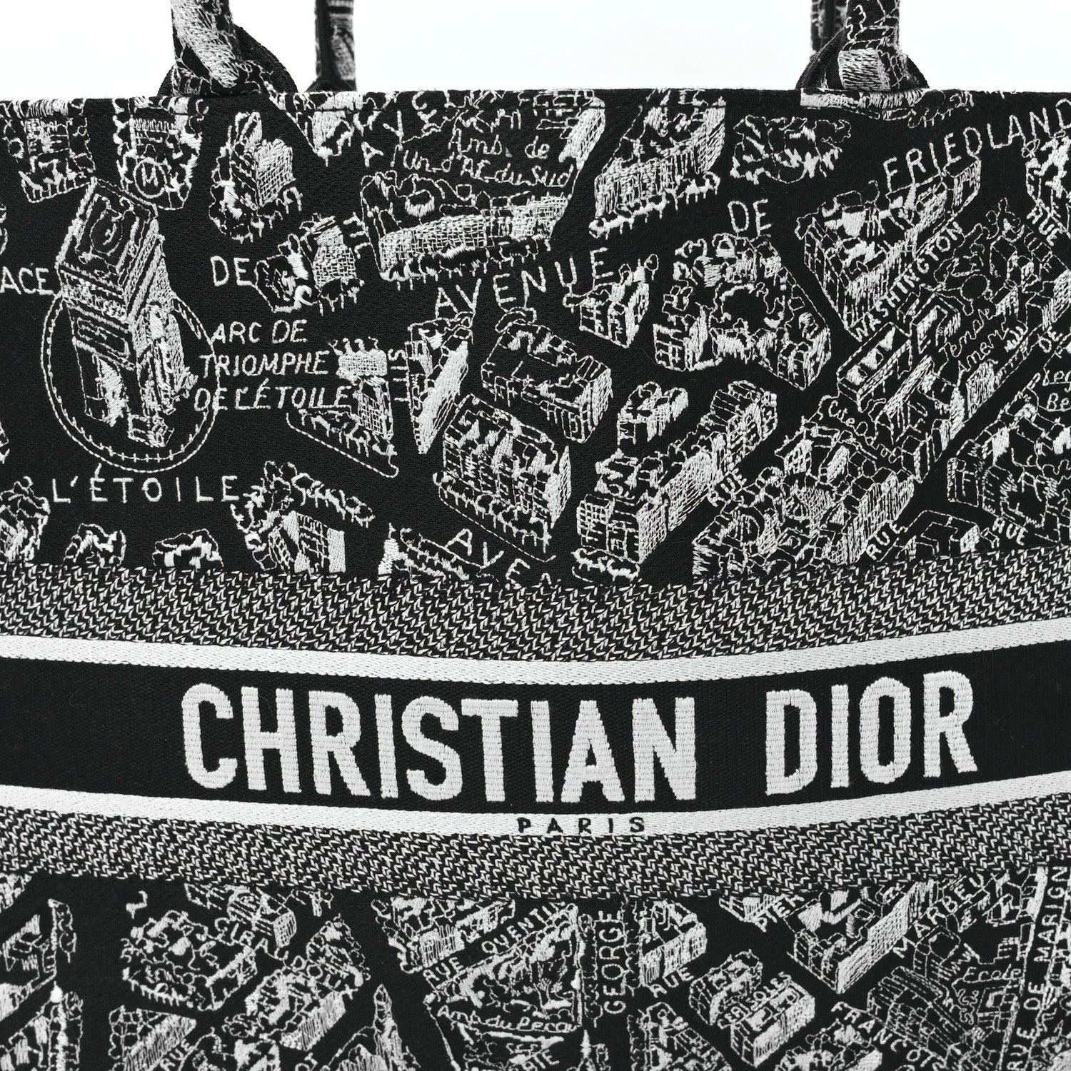 Christian Dior Canvas Embroidered Large Plan De Paris Book Tote Black White 9 of 14